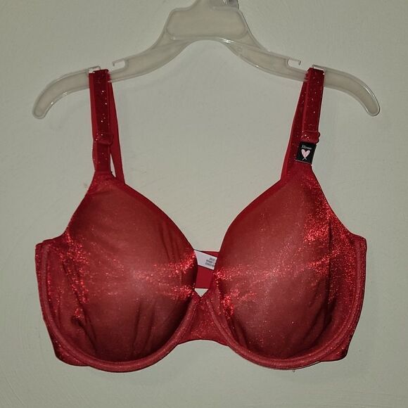 VICTORIA'S SECRET LINED PERFECT COVERAGE RED SPARKLY UNDERWIRE BRA, SIZE 32DDD - Picture 1 of 7